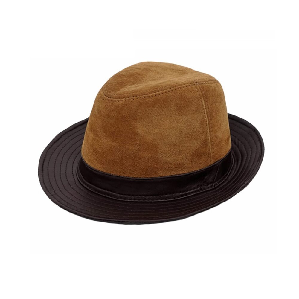 3995 Black Leather Hat Vintage Sheepskin Leather Hat Classic Gentleman 's
